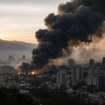 Humo negro sobre Caracas al amanecer