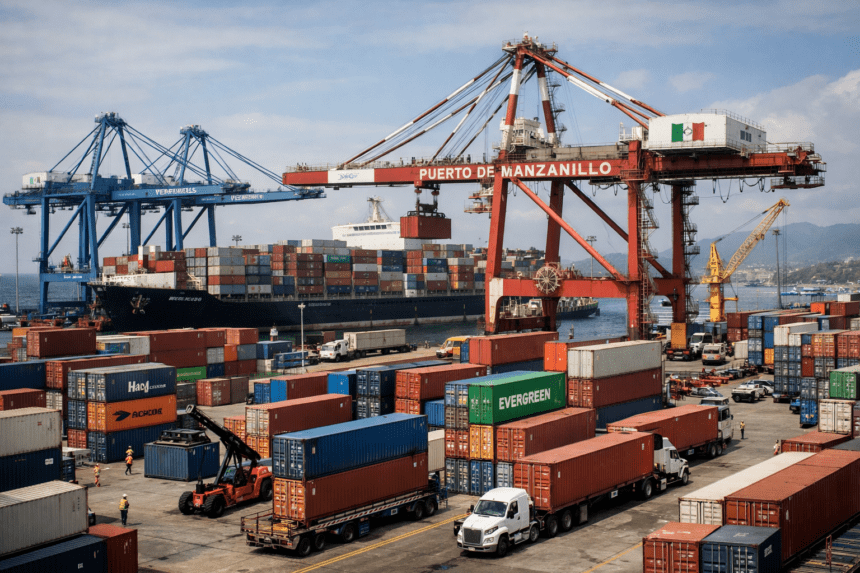 Contenedores en puerto mexicano por nuevos aranceles 2026